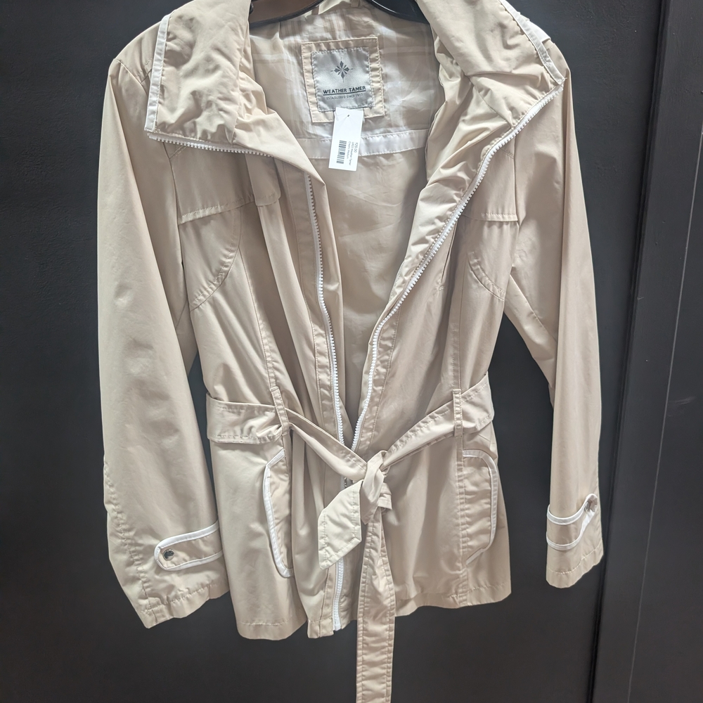 Beige Women's Lightweight Anorak Jacket with Belt